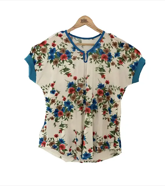 Blusa Estampada Flores Color Azul para Dama